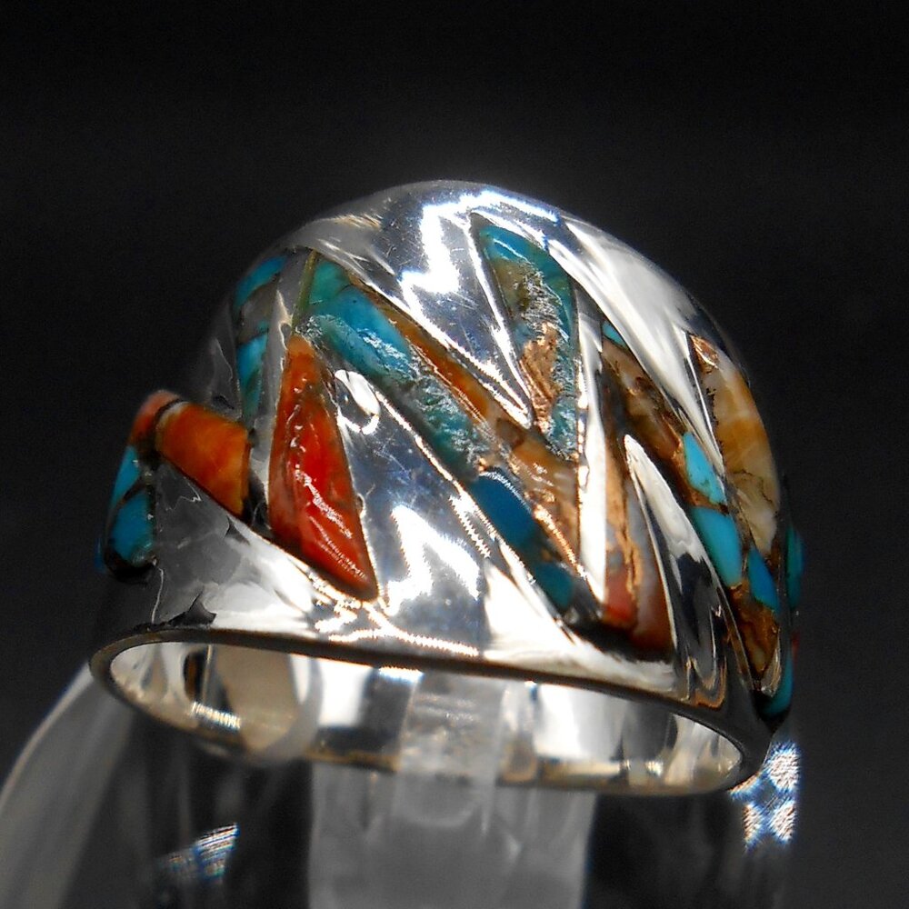 Ring, Santa Fe Style Spiny Turquoise in Sterling Silver 2.10 ctw